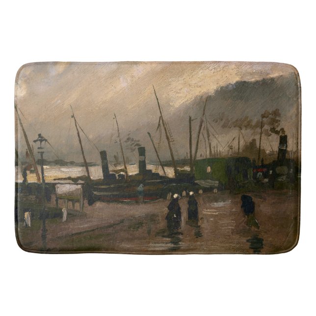Amsterdam Fishermen's Harbour Storm by Vincent Gog Bath Mat (Front)