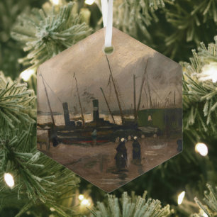 Amsterdam Fishermen's Harbour Storm by Vincent Gog Glass Ornament