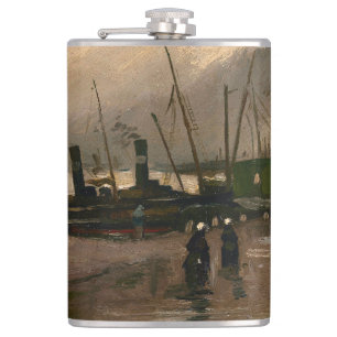 Amsterdam Fishermen's Harbour Storm by Vincent Gog Hip Flask
