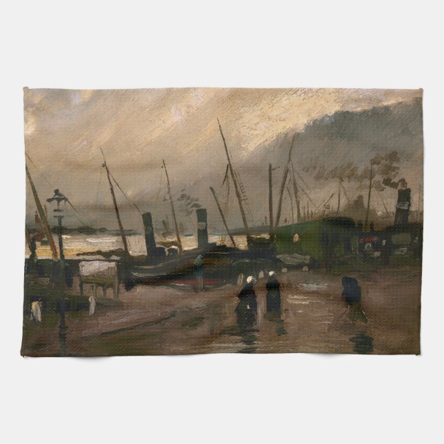 Amsterdam Fishermen's Harbour Storm by Vincent Gog Kitchen Towel (Horizontal)