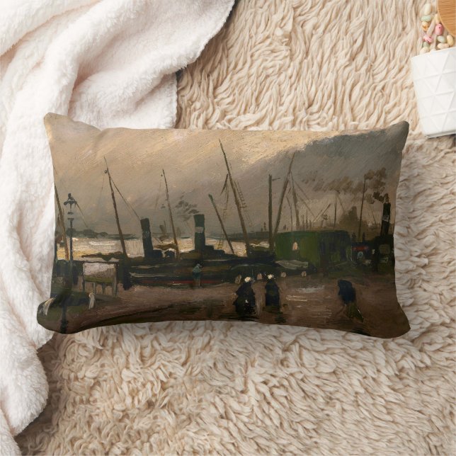 Amsterdam Fishermen's Harbour Storm by Vincent Gog Lumbar Pillow (Blanket)