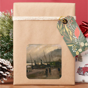 Amsterdam Fishermen's Harbour Storm by Vincent Gog Square Sticker