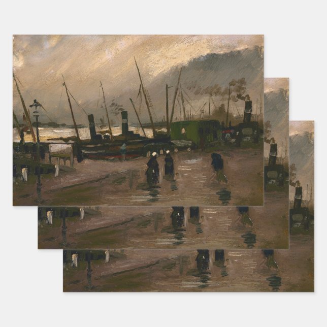 Amsterdam Fishermen's Harbour Storm by Vincent Gog Wrapping Paper Sheet (Set)