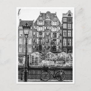 Amsterdam Flower Market Bike Lantern Black & White Postcard