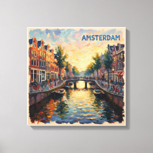 Amsterdam Golden Canal Reflections Canvas Print