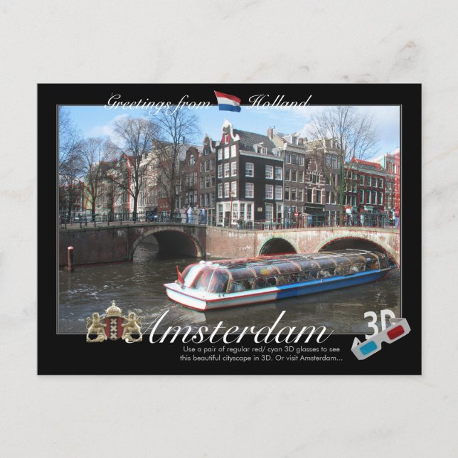 Amsterdam Holland 3D Anaglyph Postcard (Front)