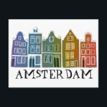 Amsterdam Holland Canal Houses Travel Colourful Postcard<br><div class="desc">Send a message with this sweet whimsical Amsterdam houses pattern art postcard.You can customize it and change or add text too. Add your own text on the back side. Check my shop for lots more colours and patterns! And more matching items too like totes, stickers, magnets, hats and tees. Let...</div>