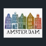 Amsterdam Holland Canal Houses Travel Colourful Postcard<br><div class="desc">Send a message with this sweet whimsical Amsterdam houses pattern art postcard.You can customize it and change or add text too. Add your own text on the back side. Check my shop for lots more colours and patterns! And more matching items too like totes, stickers, magnets, hats and tees. Let...</div>