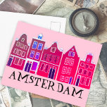 Amsterdam Holland Canal Houses Travel Europe Postcard<br><div class="desc">Send a message with this sweet whimsical Amsterdam houses pattern art postcard.You can customize it and change or add text too. Add your own text on the back side. Check my shop for lots more colours and patterns! And more matching items too like totes, stickers, magnets, hats and tees. Let...</div>