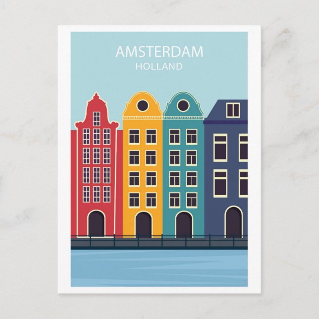 Amsterdam Holland Vintage Colourful Canal House Postcard (Front)