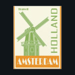 Amsterdam Holland Vintage Windmill Travel Postcard<br><div class="desc">Anyone would love to receive this vintage Dutch travel poster postcard featuring a retro illustration of a windmill in the Netherlands -- Amsterdam,  Holland!</div>