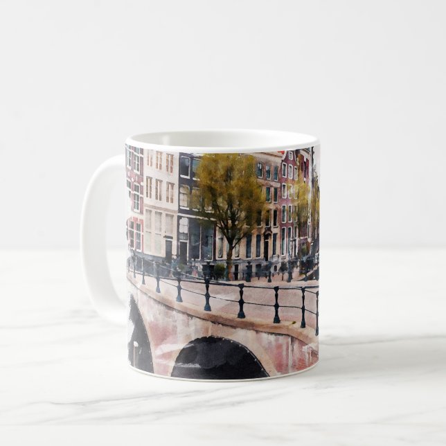 Amsterdam Holland Watercolor World Travel Art Coffee Mug (Front Left)