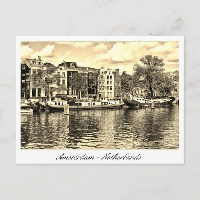 Amsterdam, Houseboats, vintage Netherlands Postcard (Front)