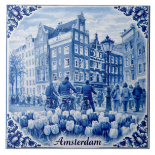 Amsterdam houses Delft Blue style tile