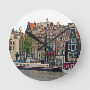 Amsterdam, houses on the canal round clock