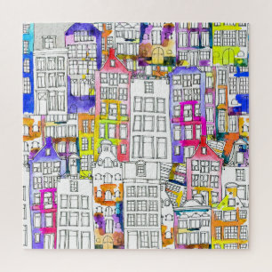 Amsterdam Houses: Watercolor Seamless Pattern Jigsaw Puzzle