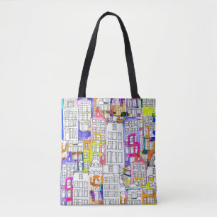 Amsterdam Houses: Watercolor Seamless Pattern Tote Bag