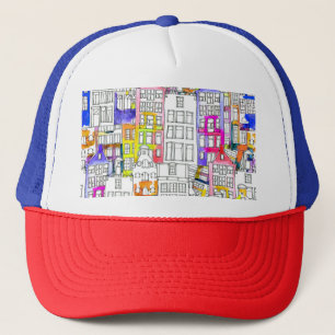 Amsterdam Houses: Watercolor Seamless Pattern Trucker Hat