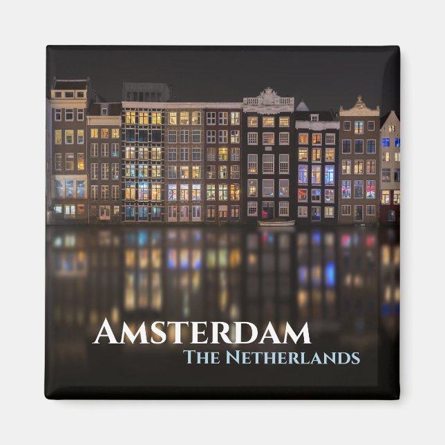 Amsterdam houses with colourful lights in the nigh magnet (Front)