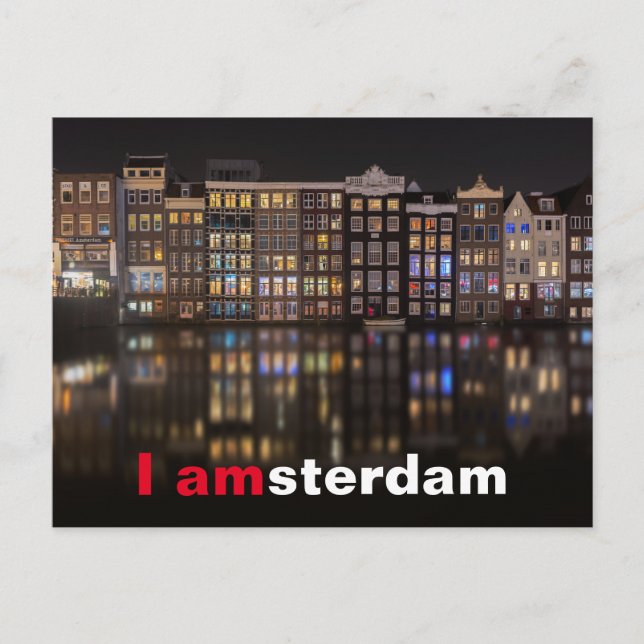 Amsterdam houses with colourful lights in the nigh postcard (Front)