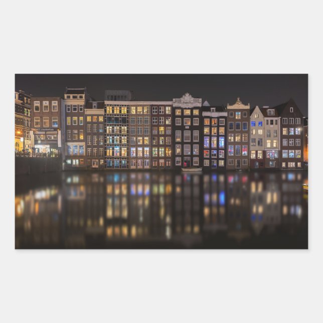 Amsterdam houses with colourful lights in the nigh sticker (Front)