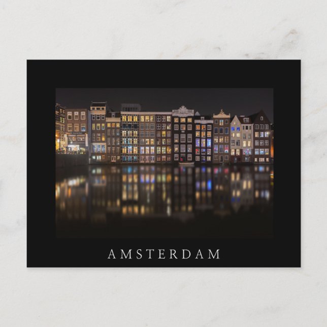 Amsterdam houses with colourful lights in the postcard (Front)