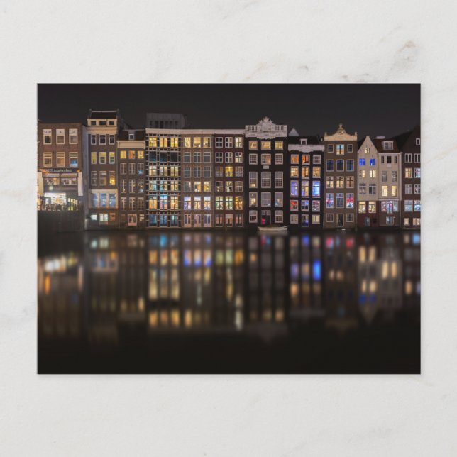 Amsterdam houses with colourful lights in the postcard (Front)