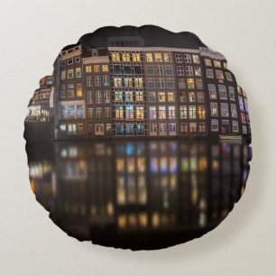 Amsterdam houses with colourful lights in the round pillow