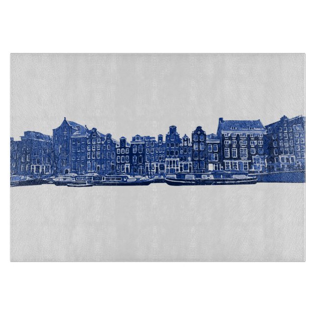 Amsterdam in blue Delftware style Cutting Board (Front)