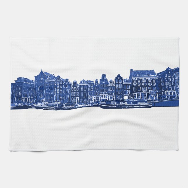 Amsterdam in blue Delftware style  Kitchen Towel (Horizontal)