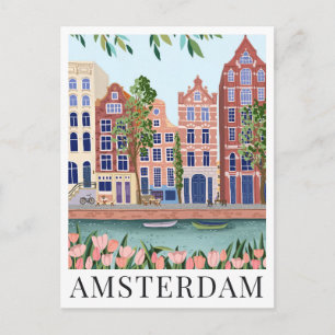 Amsterdam Lakeside Town View Travel Illustration Postcard
