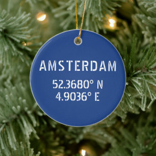 Amsterdam Latitude Longitude Blue Ceramic Ornament