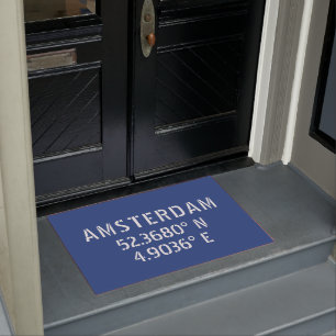 Amsterdam Latitude Longitude Blue Doormat