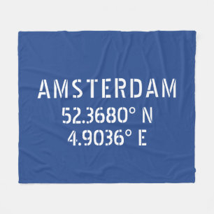 Amsterdam Latitude Longitude Blue Fleece Blanket