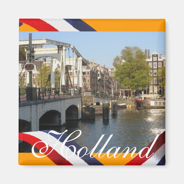 Amsterdam Magere Brug Bridge Orange Fridge Magnet (Front)