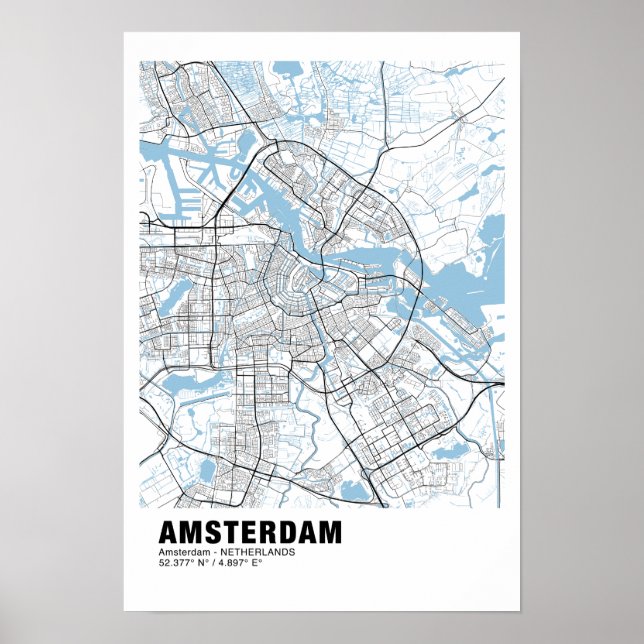 Amsterdam Map Poster - Amsterdam White Map  (Front)