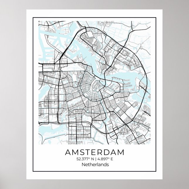 Amsterdam Map Print - Amsterdam Black & White Map (Front)