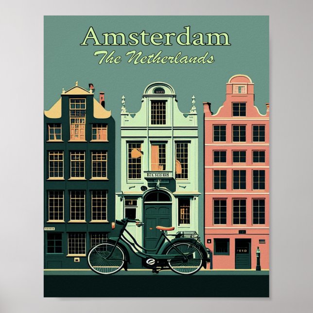 Amsterdam Minimalist Vintage Travel Poster Art (Front)