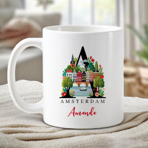 Amsterdam Monogram Letter A Personalized Gift Coffee Mug