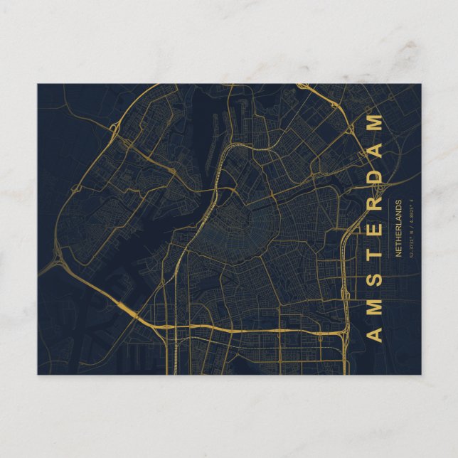 Amsterdam Netherland Map Minimal Postcard (Front)