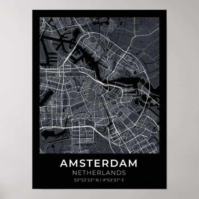 Amsterdam Netherlands Black City Map Poster (Front)