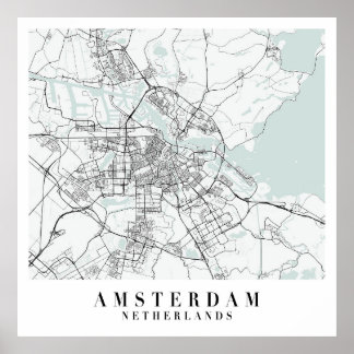 Amsterdam Netherlands Blue Water Street Map Poster