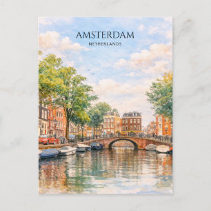 Amsterdam Netherlands Canal Colourful City   Trave Holiday Postcard