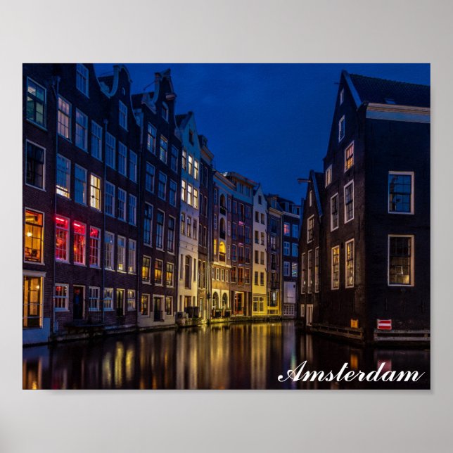 Amsterdam Netherlands Canal Homes Night Lights Poster (Front)