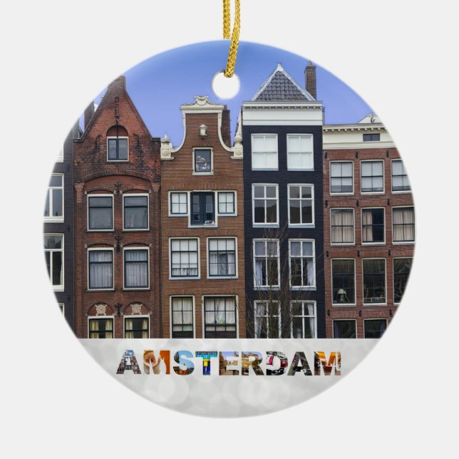 Amsterdam Netherlands Canal Houses Christmas Ceramic Ornament (Front)