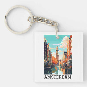 Amsterdam Netherlands Canal Travel Keychain