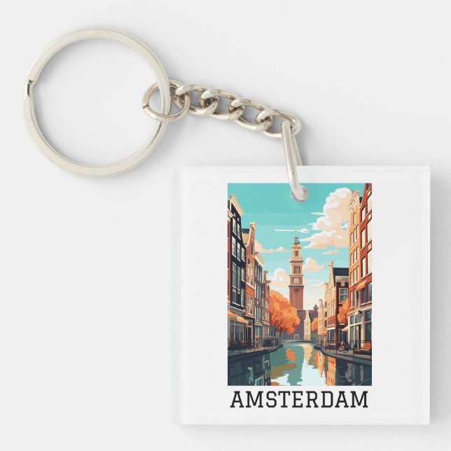 Amsterdam Netherlands Canal Travel Keychain (Front)
