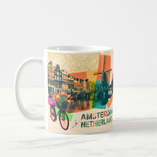 Amsterdam Netherlands Canal Vintage Pop Art Travel Coffee Mug