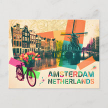Amsterdam Netherlands Canal Vintage Pop Art Travel