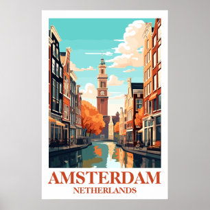 Amsterdam Netherlands Canal Vintage Travel Art Poster